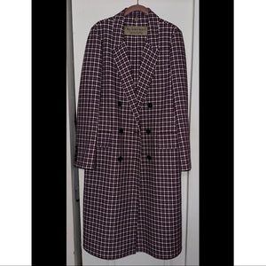 Burberry Parwoodul Burgundy Plaid Double Breasted Trench Coat Size US 6